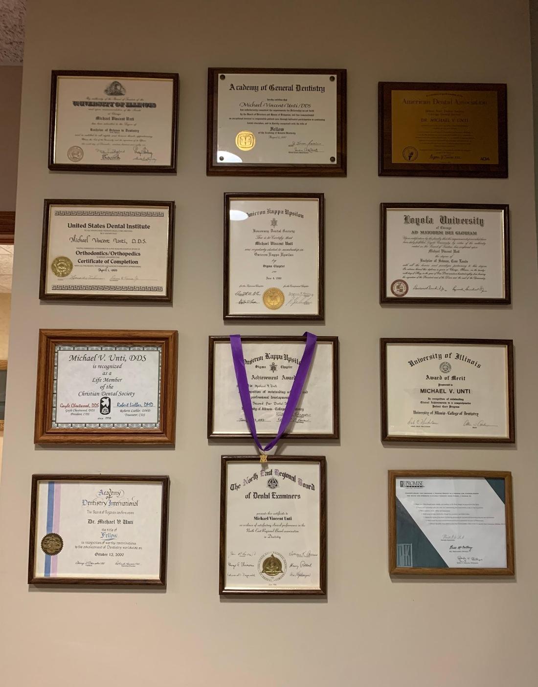 Certifications for Dr. Unti at Palatine Complete Dental
